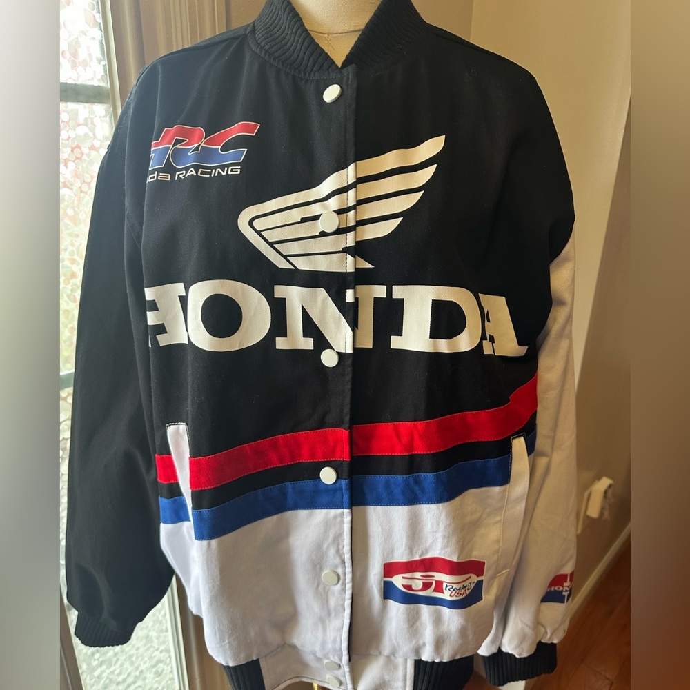 JT Racing x Honda Speed black racing Bomber Jacket Black White Redl